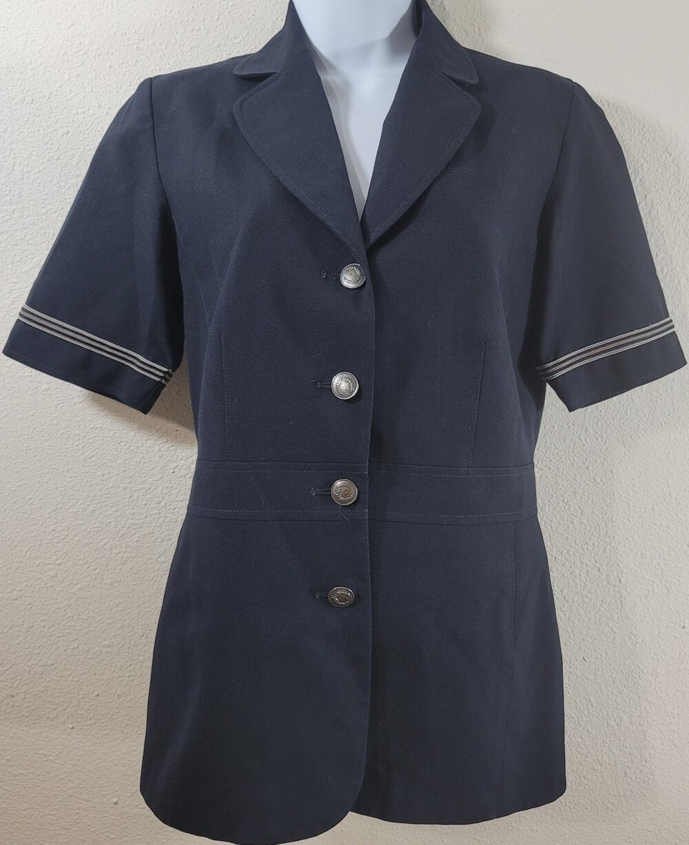 VF Image Wear Navy Blue 4 Button Closure Blazer TL Lined Short Sleeves Soft
